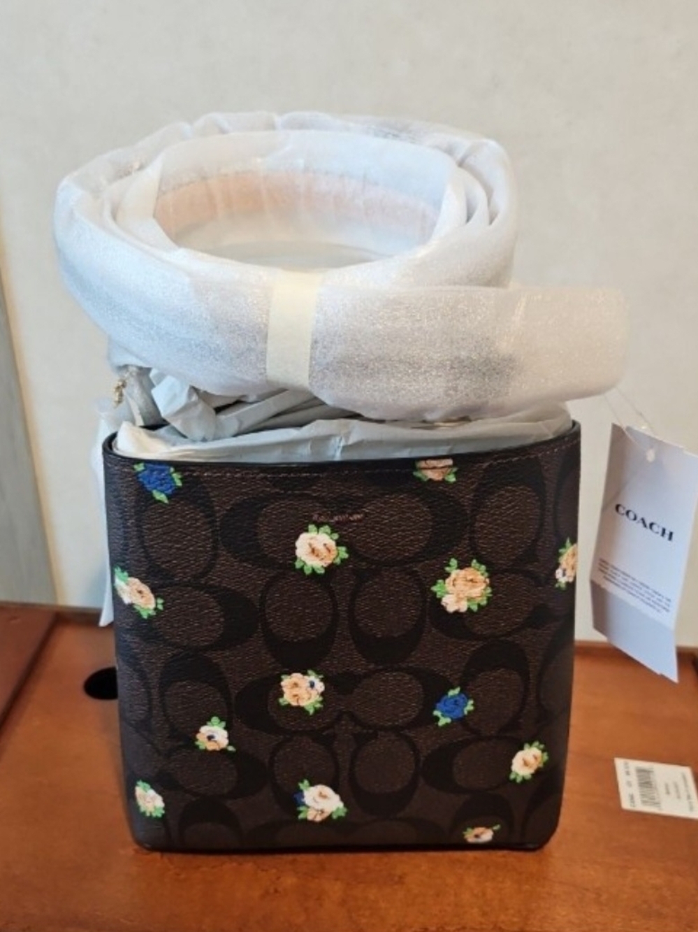 Coach Brown Signature Floral Mini Tote with Gold Hardware - Picture 3 of 4